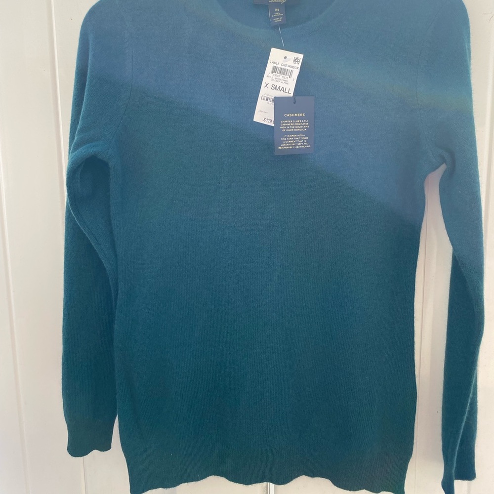 Charter club xs cashmere sweater crew neck pullover deep alpine luxury